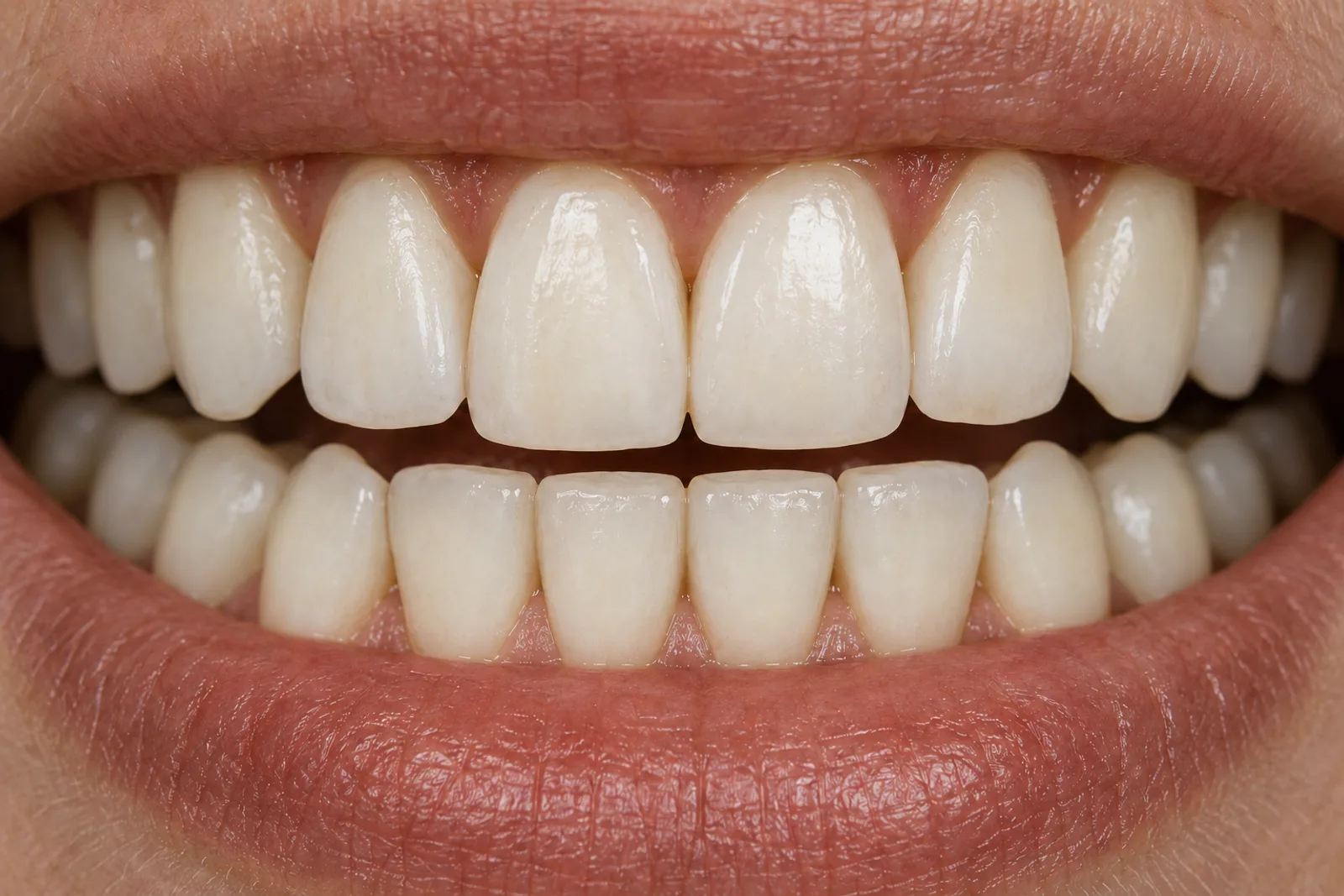 The same front teeth after professional whitening, naturally brighter